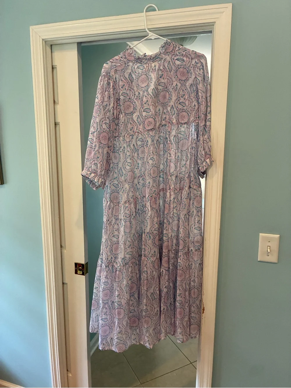 Lavender Paisley Maxi Dress with Ruffle V-Neck - Picture 2 of 4